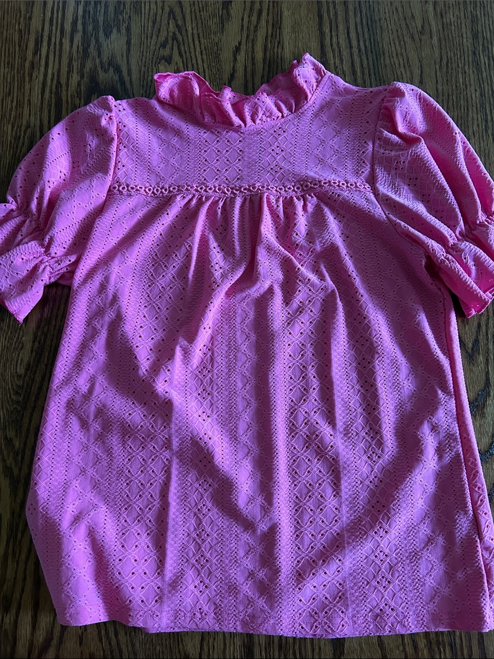 Pink Eyelet Ruffle Neck Babydoll Top